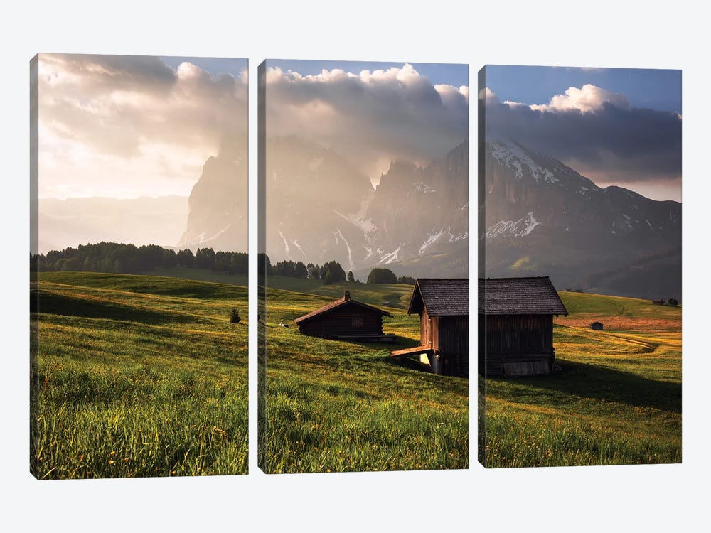 Golden Spring Morning At Alpe Di Suisi In The Dolomites by Daniel Gastager 3-piece Canvas Art Print
