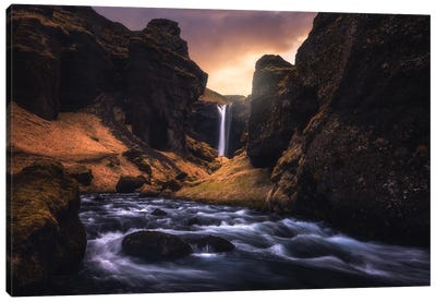 Sunrise At A Hidden Waterfall In Iceland Canvas Art Print - Daniel Gastager