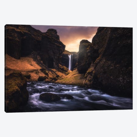 Sunrise At A Hidden Waterfall In Iceland Canvas Print #DGG14} by Daniel Gastager Canvas Art Print