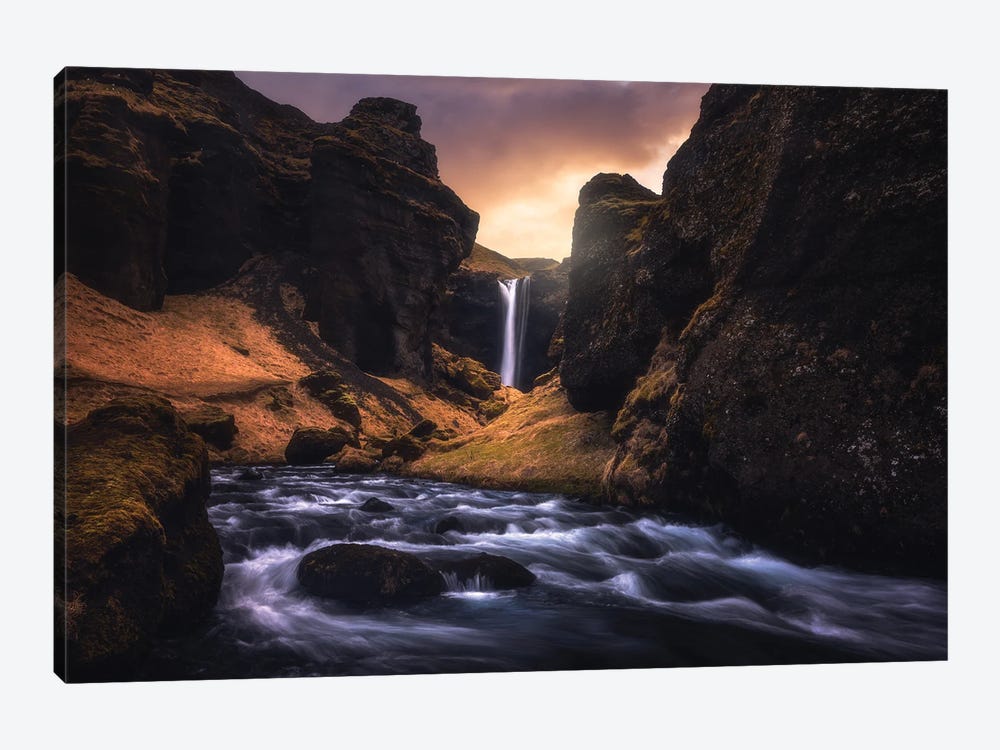 Sunrise At A Hidden Waterfall In Iceland by Daniel Gastager 1-piece Canvas Art Print