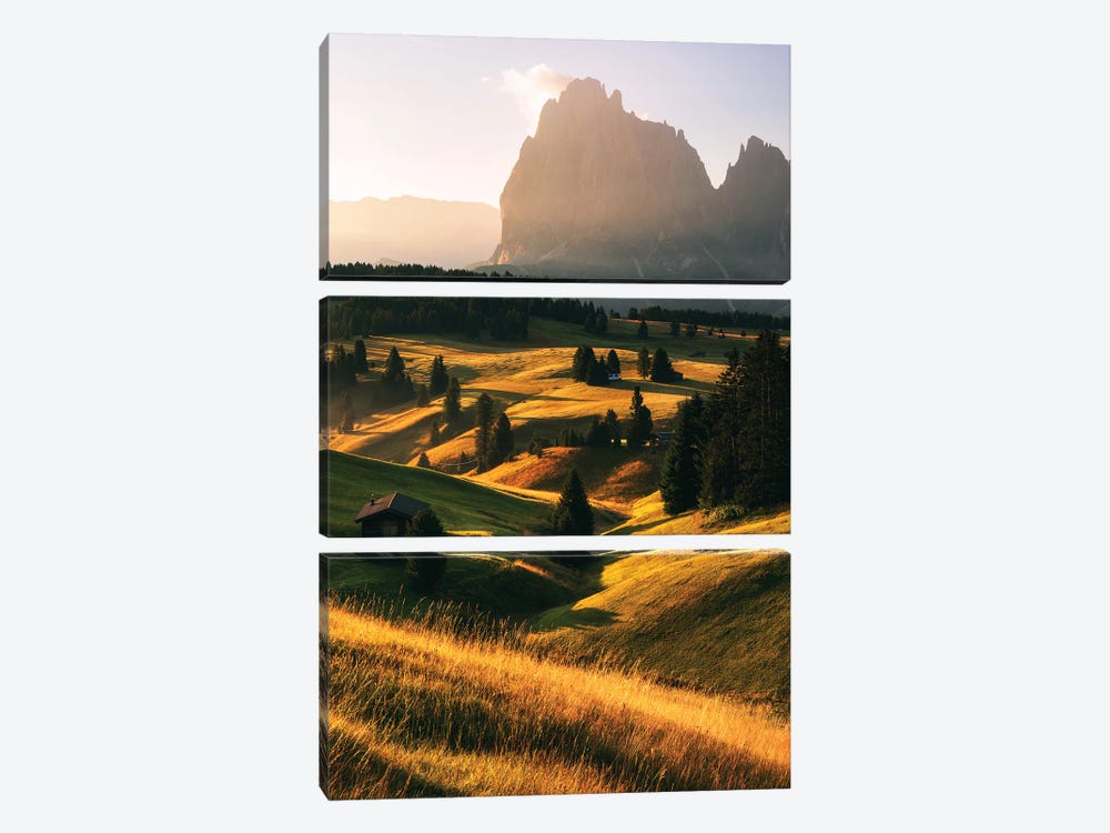 Golden Summer Morning At Alpe Di Suisi In The Dolomites by Daniel Gastager 3-piece Canvas Wall Art