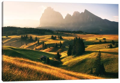 A Calm Summer Morning At Alpe Di Suisi Canvas Art Print - Daniel Gastager