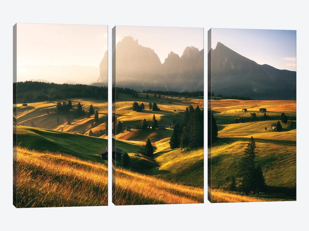 A Calm Summer Morning At Alpe Di Suisi by Daniel Gastager 3-piece Canvas Print