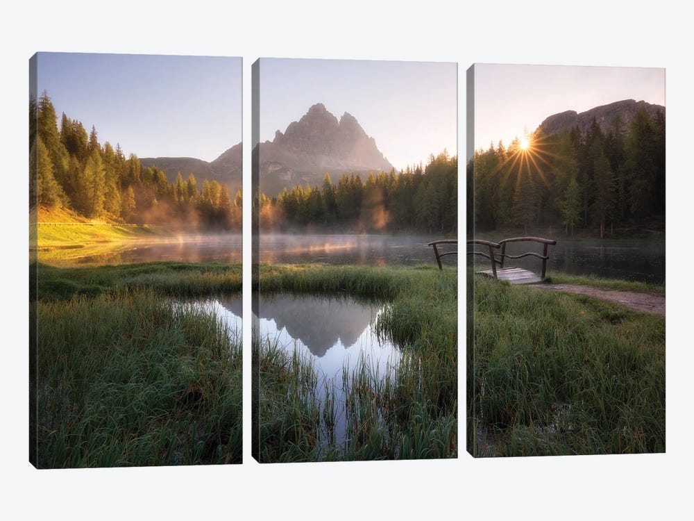 A Calm Spring Morning At Lago Antorno In The Dolomites by Daniel Gastager 3-piece Canvas Print
