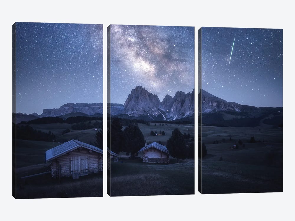 The Milky Way Above Alpe Di Suisi In The Dolomites by Daniel Gastager 3-piece Art Print