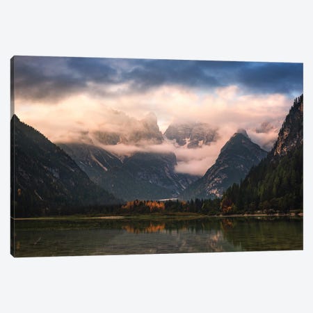 A Foggy Autumn Sunrise In The Dolomites Canvas Print #DGG159} by Daniel Gastager Canvas Art