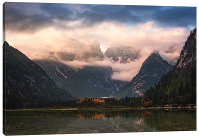 A Foggy Autumn Sunrise In The Dolomites Canvas Art Print - Daniel Gastager