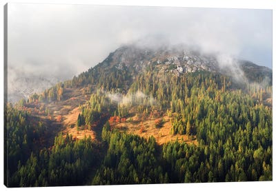 A Foggy Autumn Morning In The Dolomites Canvas Art Print - Daniel Gastager