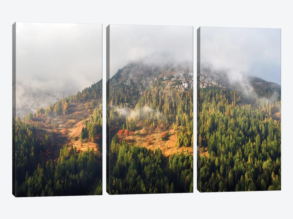 A Foggy Autumn Morning In The Dolomites by Daniel Gastager 3-piece Canvas Print