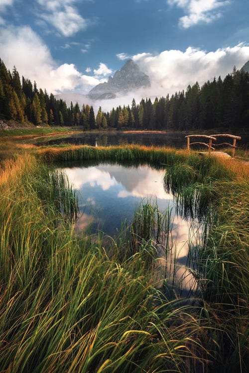 Foggy Autumn Morning At Lago Antorno In The Dolomites