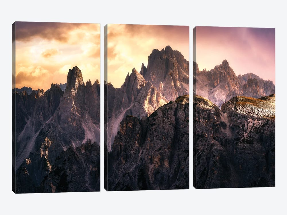 Golden Sunset At Cadini Di Misurina In The Dolomites by Daniel Gastager 3-piece Canvas Print