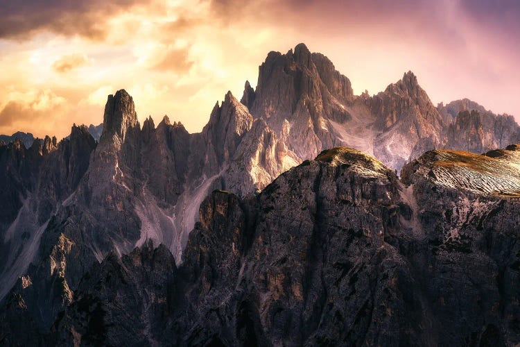 Golden Sunset At Cadini Di Misurina In The Dolomites