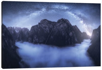 Milky Way Panorama In The Dolomites Canvas Art Print - Daniel Gastager
