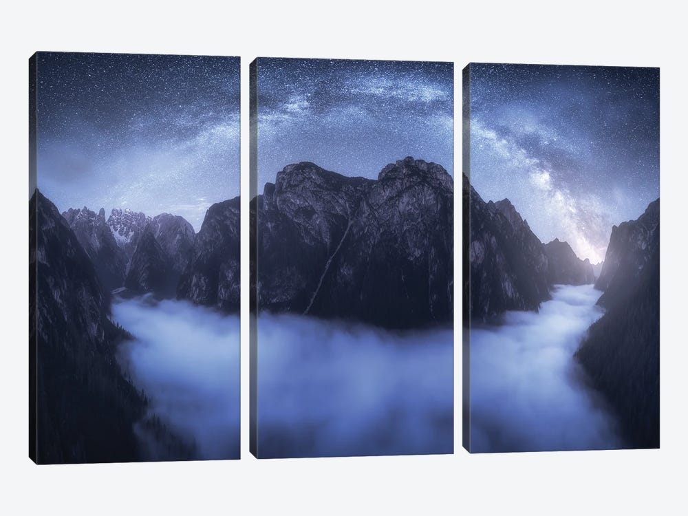 Milky Way Panorama In The Dolomites by Daniel Gastager 3-piece Canvas Wall Art