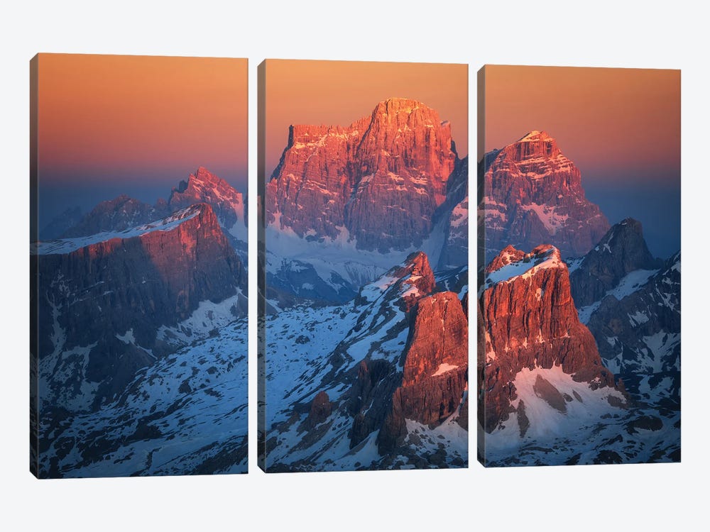 Red Sunset At Monte Pelmo In The Dolomites by Daniel Gastager 3-piece Canvas Art Print