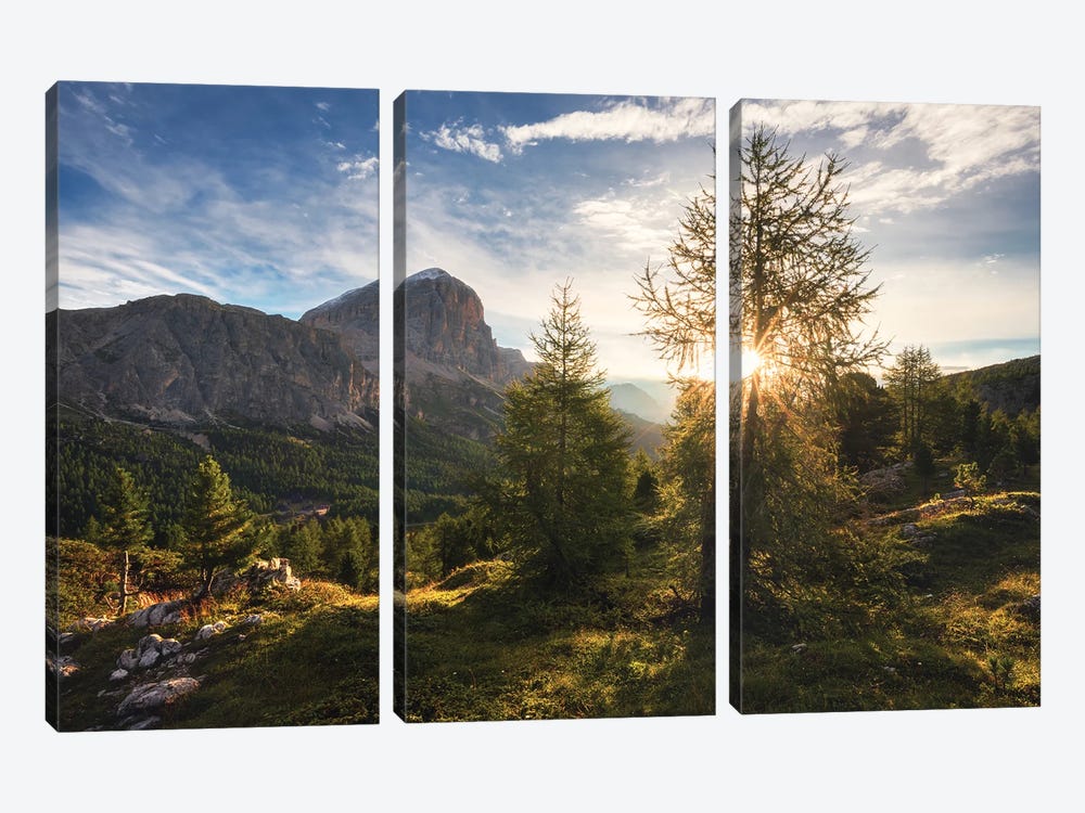 Golden Summer Morning At Passo Falzarego In The Dolomites by Daniel Gastager 3-piece Art Print