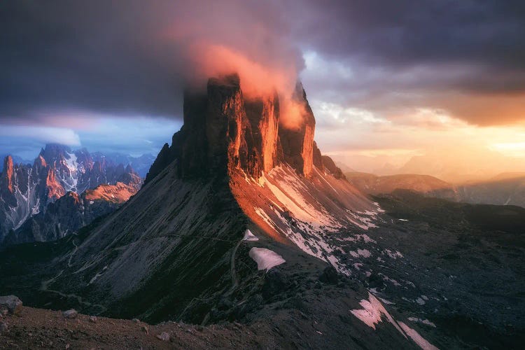 Burning Summer Sunet At Tre Cime Di Lavaredo