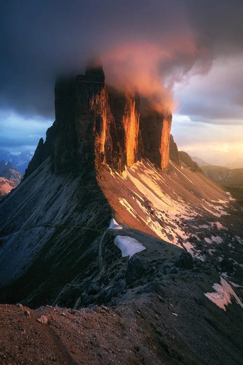 Burning Sunset At Tre Cime Di Lavaredo