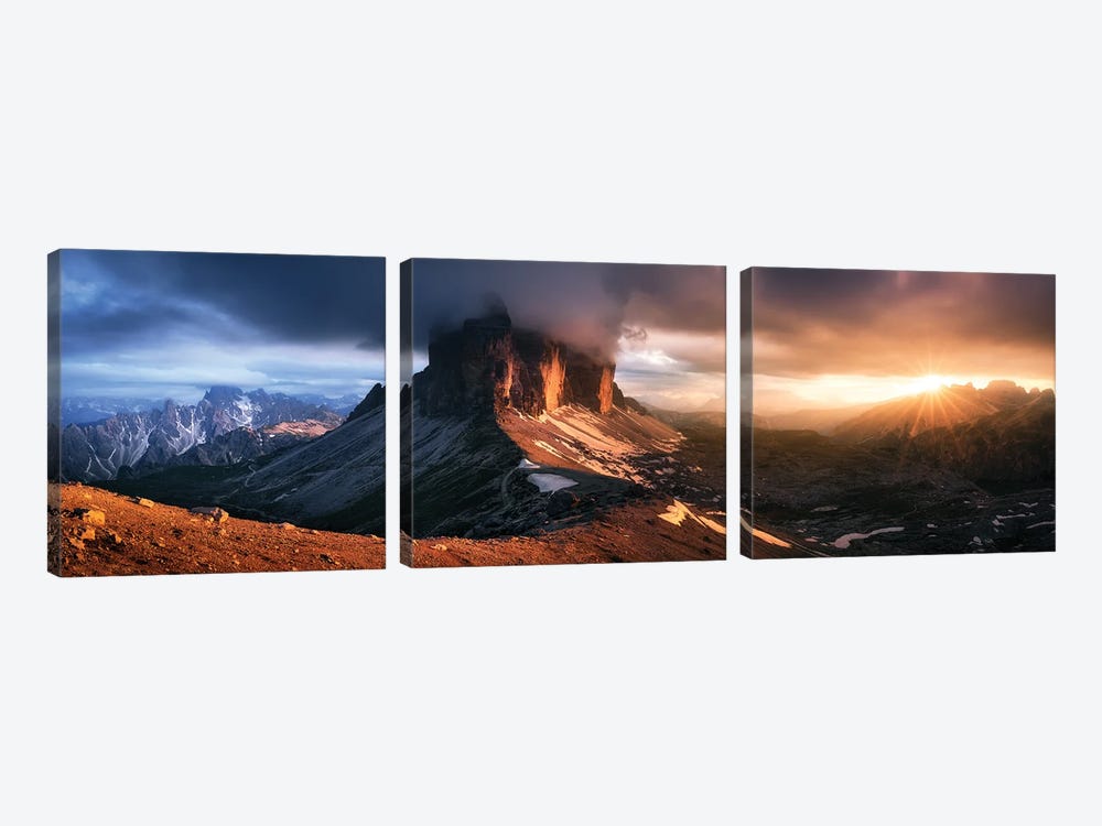 Dramatic Light After The Rain At Tre Cime Di Lavaredo by Daniel Gastager 3-piece Canvas Wall Art
