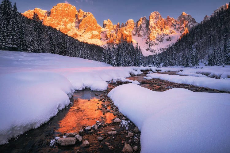 Alpen Glow On A Wonderful Winter Evening In The Dolomites