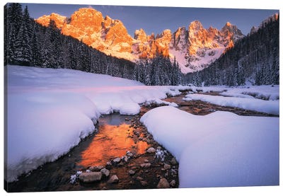Alpen Glow On A Wonderful Winter Evening In The Dolomites Canvas Art Print - Daniel Gastager