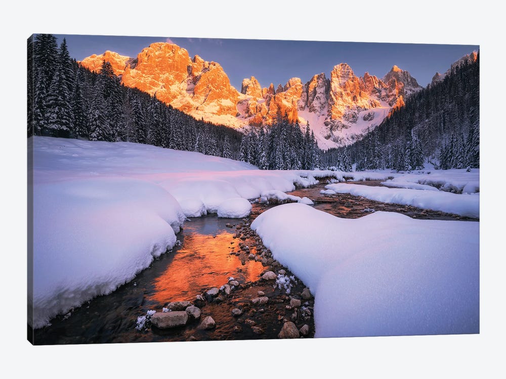 Alpen Glow On A Wonderful Winter Evening In The Dolomites 1-piece Art Print