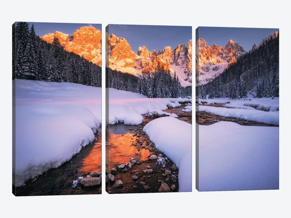 Alpen Glow On A Wonderful Winter Evening In The Dolomites by Daniel Gastager 3-piece Art Print