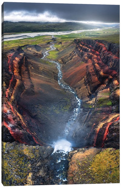 Top Down View On A Giant Waterfall In The East Of Iceland Canvas Art Print - Daniel Gastager