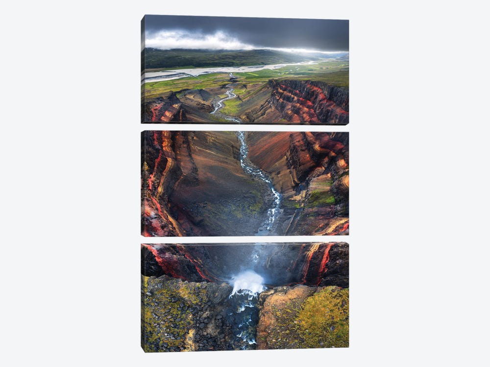 Top Down View On A Giant Waterfall In The East Of Iceland by Daniel Gastager 3-piece Canvas Artwork