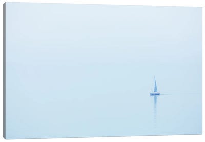 A Sailboat At The Foggy Coast In France Canvas Art Print - Daniel Gastager