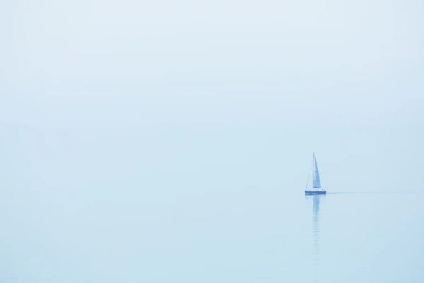 Daniel Gastager: A Sailboat At The Foggy Coast In France by Daniel Gastager