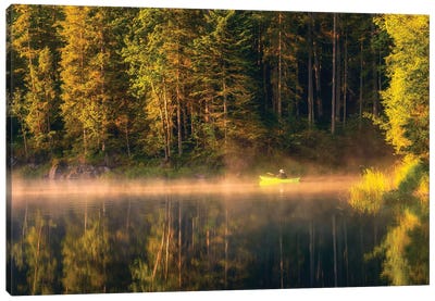 Calm Golden Morning At The Lake Canvas Art Print - Daniel Gastager