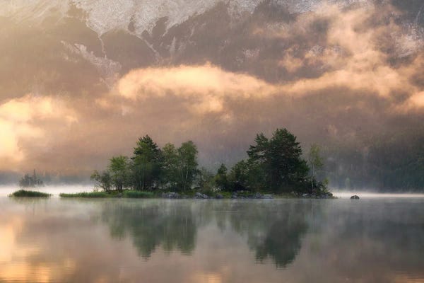 Daniel Gastager: Calm Morning Reflection At The Lake by Daniel Gastager