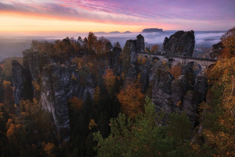 Colorful Fall Sunrise At The Bastei In East Germany