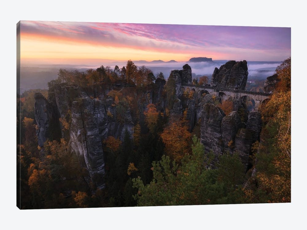 Colorful Fall Sunrise At The Bastei In East Germany by Daniel Gastager 1-piece Canvas Wall Art