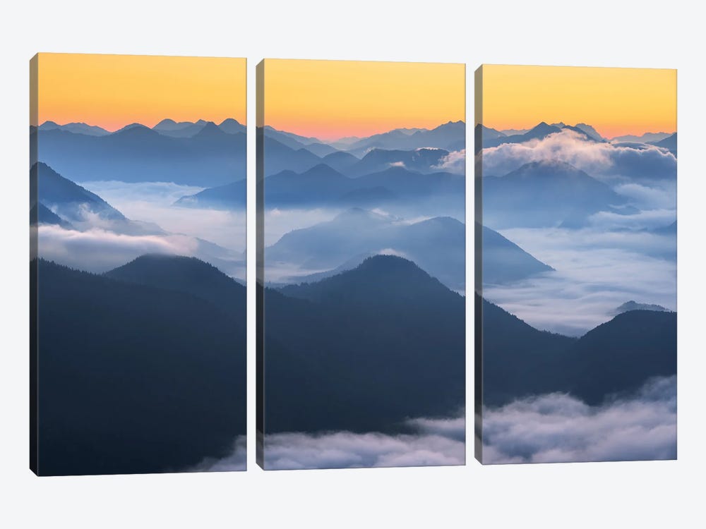 Dawn In The Bavarian Alps by Daniel Gastager 3-piece Canvas Art Print