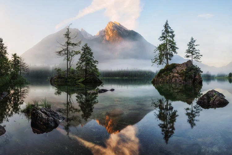 First Light At The Lake In The Alps