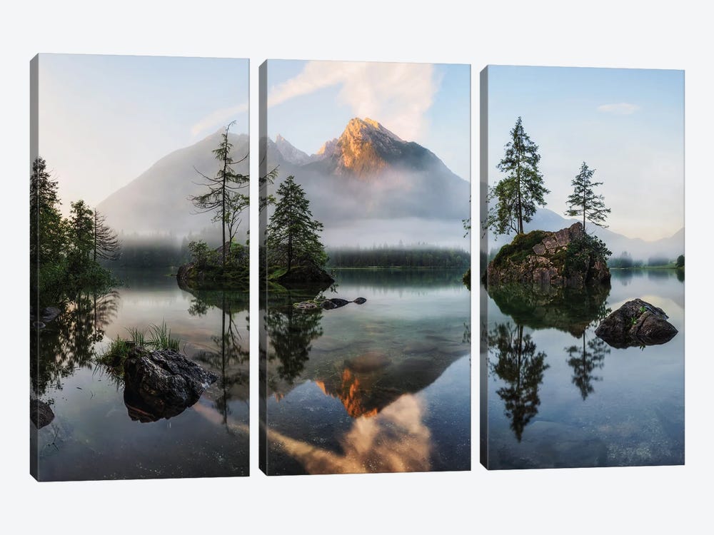 First Light At The Lake In The Alps by Daniel Gastager 3-piece Canvas Art Print