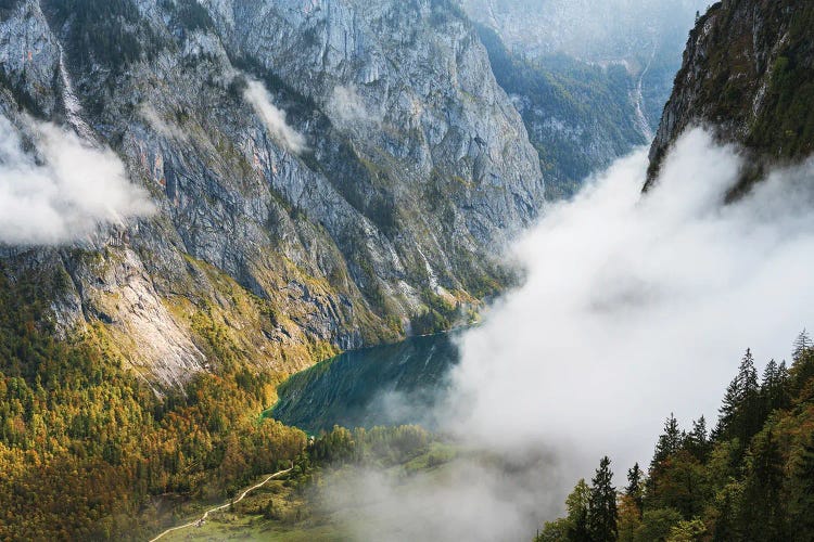 Foggy Autumn View In The German Alps