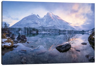 Frosty Evening At Lake Hintersee In The German Alps Canvas Art Print - Daniel Gastager