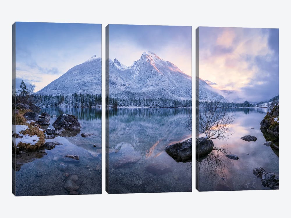 Frosty Evening At Lake Hintersee In The German Alps by Daniel Gastager 3-piece Canvas Wall Art