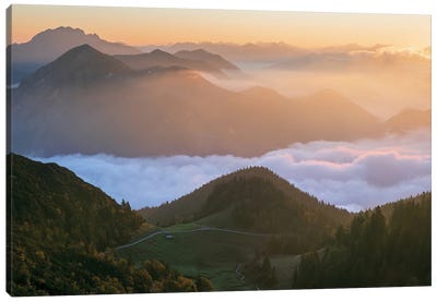 Golden Fall Sunrise Above The Clouds Canvas Art Print - Daniel Gastager