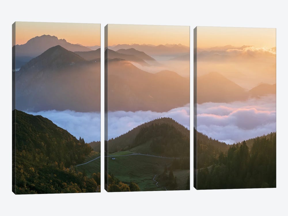 Golden Fall Sunrise Above The Clouds by Daniel Gastager 3-piece Canvas Artwork
