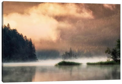 Golden Fog At The Lake Canvas Art Print - Daniel Gastager