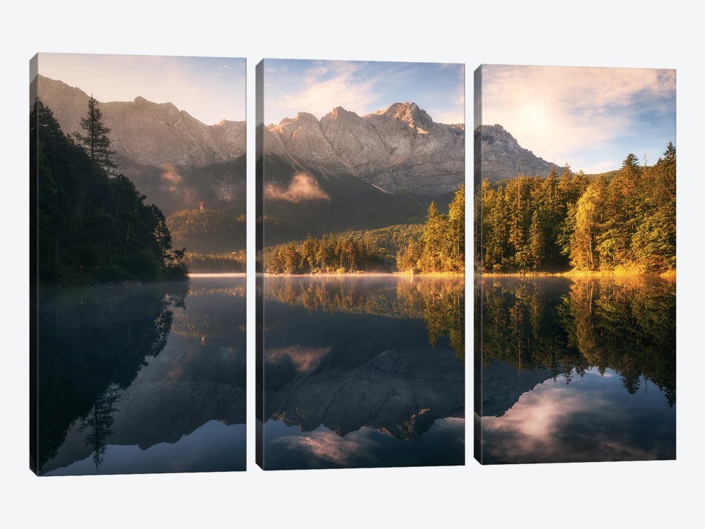 Golden Summer Morning At An Alpine Lake by Daniel Gastager 3-piece Canvas Art Print