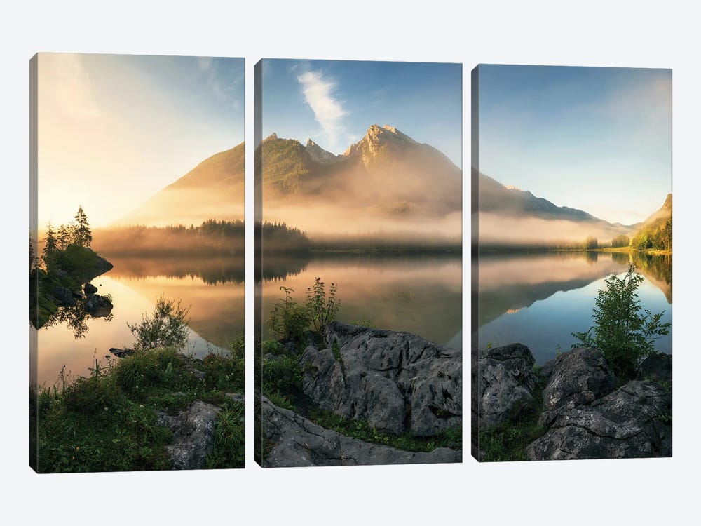Golden Spring Morning At Lake Hintersee In Bavaria by Daniel Gastager 3-piece Canvas Artwork