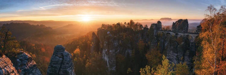 Golden Sunrise Panorama In Eastern Germany