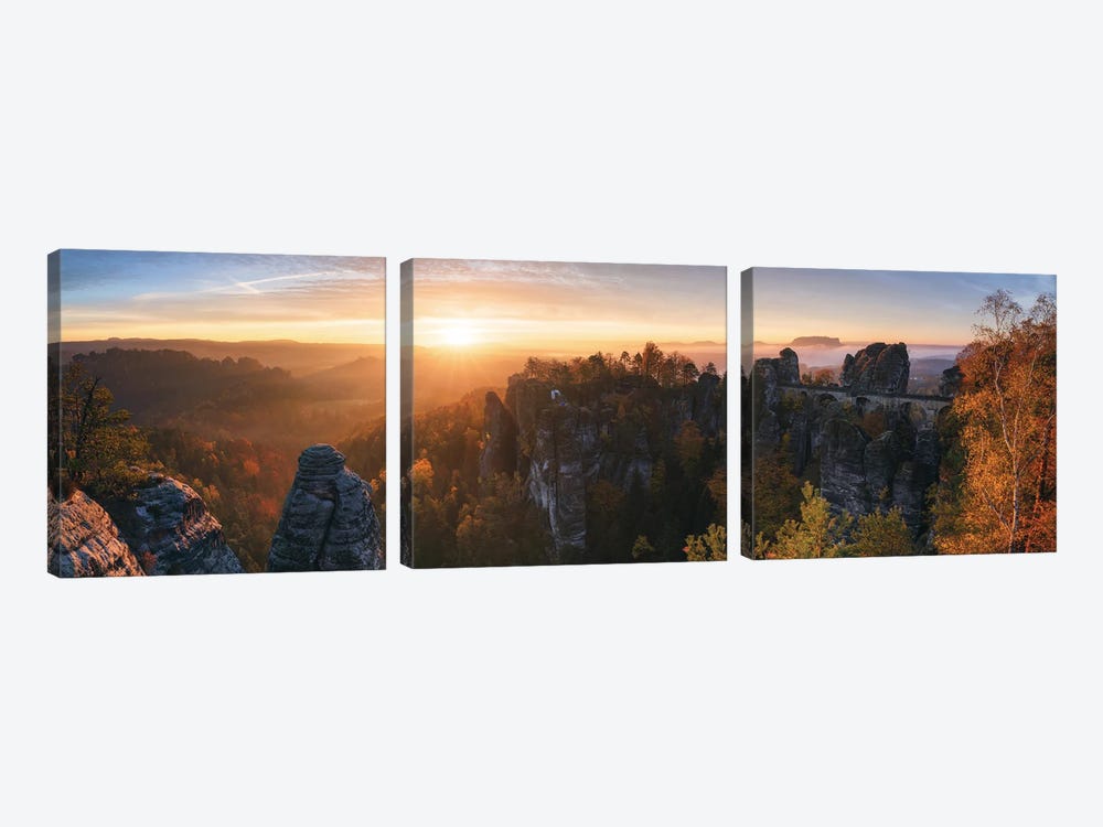Golden Sunrise Panorama In Eastern Germany by Daniel Gastager 3-piece Art Print
