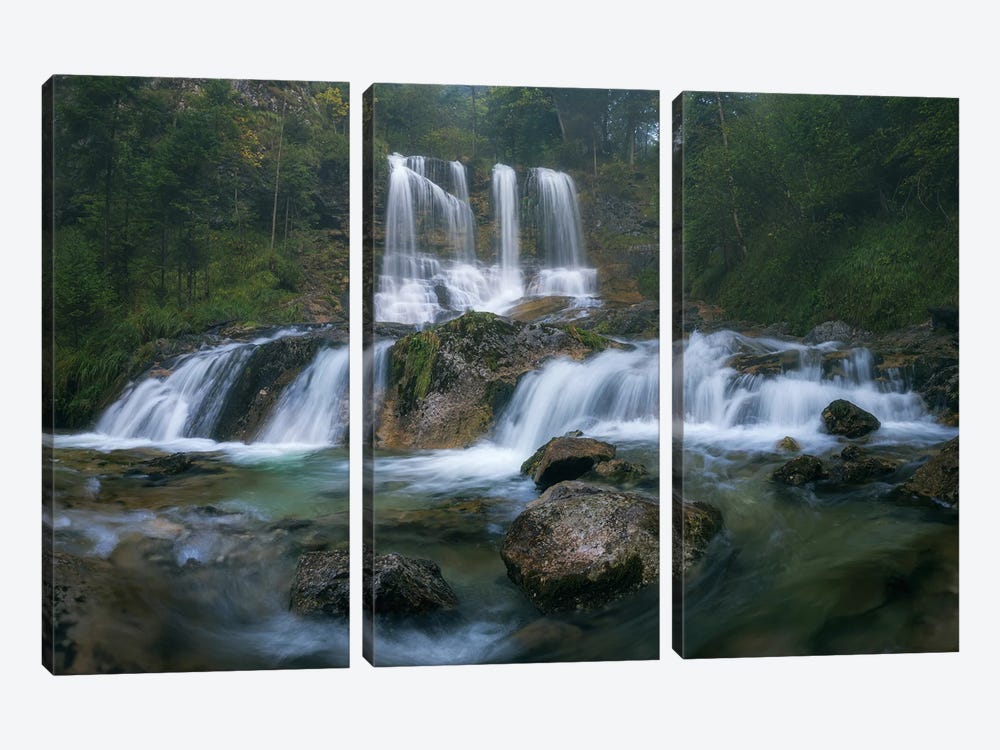Misty Morning At A Waterfall In Bavaria by Daniel Gastager 3-piece Canvas Artwork