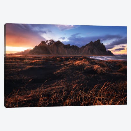 A Stormy Sunset At Stokksnes Canvas Print #DGG24} by Daniel Gastager Canvas Wall Art